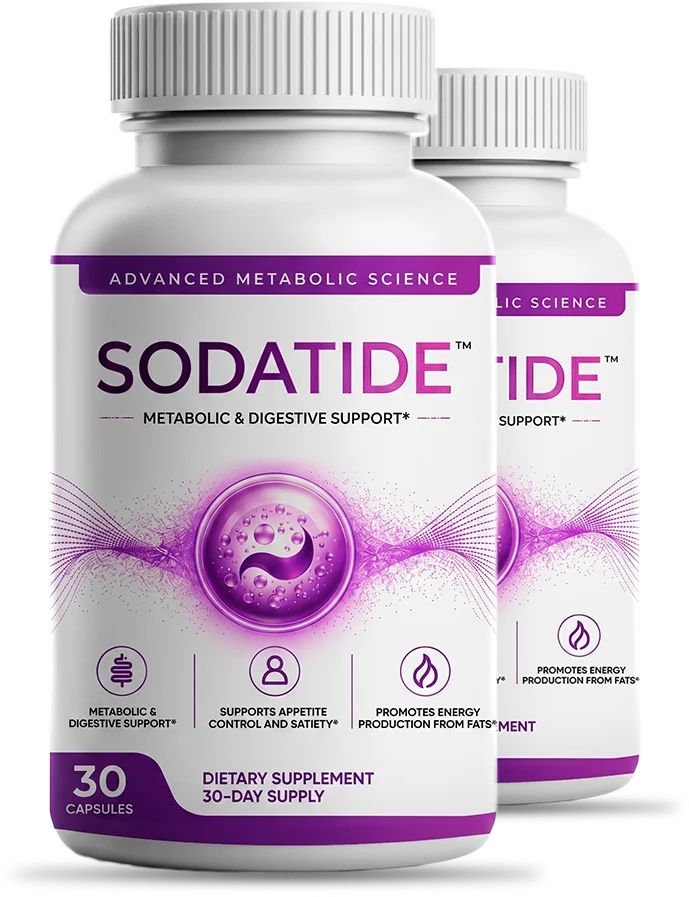 SodaTide synbiotic gut health capsule bottles